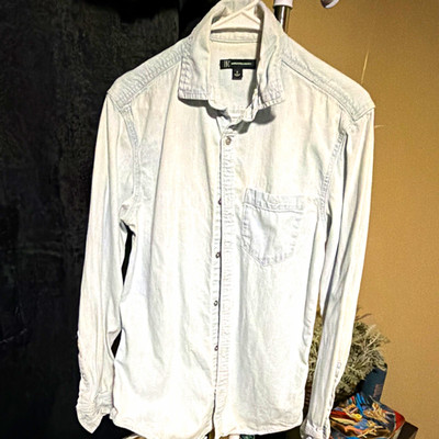 INC International Concepts Regular Fit Cotton Denim Light Blue Button-Up Shirt S