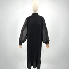 Elie Tahari Black Micro Pleat Sheer Sleeve Maxi Dress