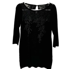 WHBM Wms Small Black Sweater Mini Dress Lace Floral Embroidery Romantic LBD