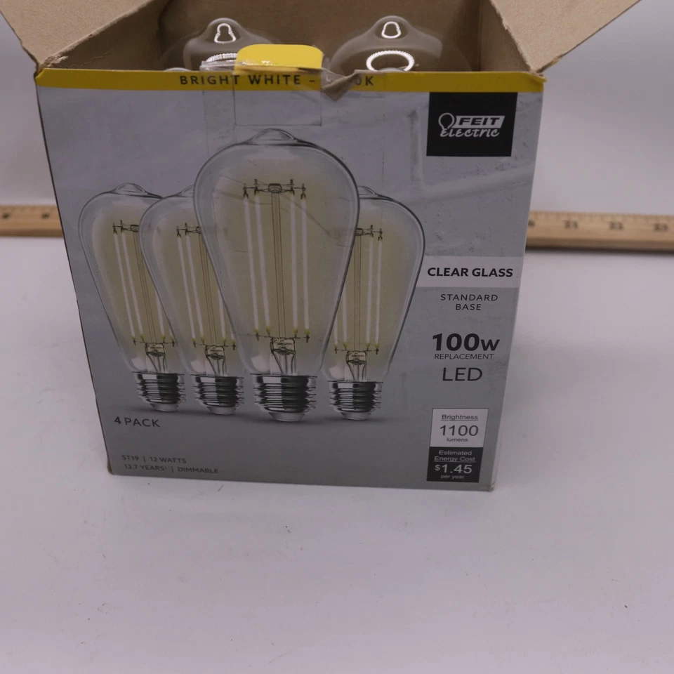 (4-Pk) Feit Electric Edison Style Antique Filament LED Light Bulb Glass 12W - Image 2 of 4