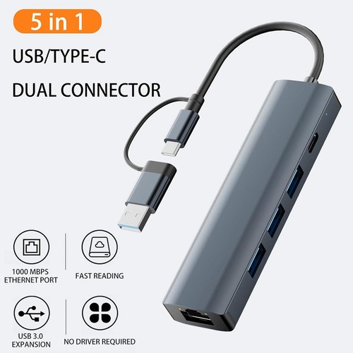 USB C HUB USB-A Multiport Adapter Type C USB 3.0 Data Transfer Gigabit7518 - Afbeelding 5 van 10