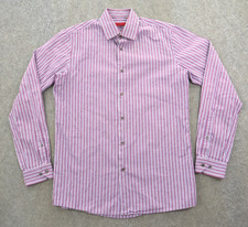 Hugo Boss Mens Shirt Mens Large Purple Blue Striped Button Up Long Sleeve Dress