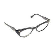 American Optical Vintage Black Cat Eye Eyeglasses Frames 5 1/4 44-22 USA Women