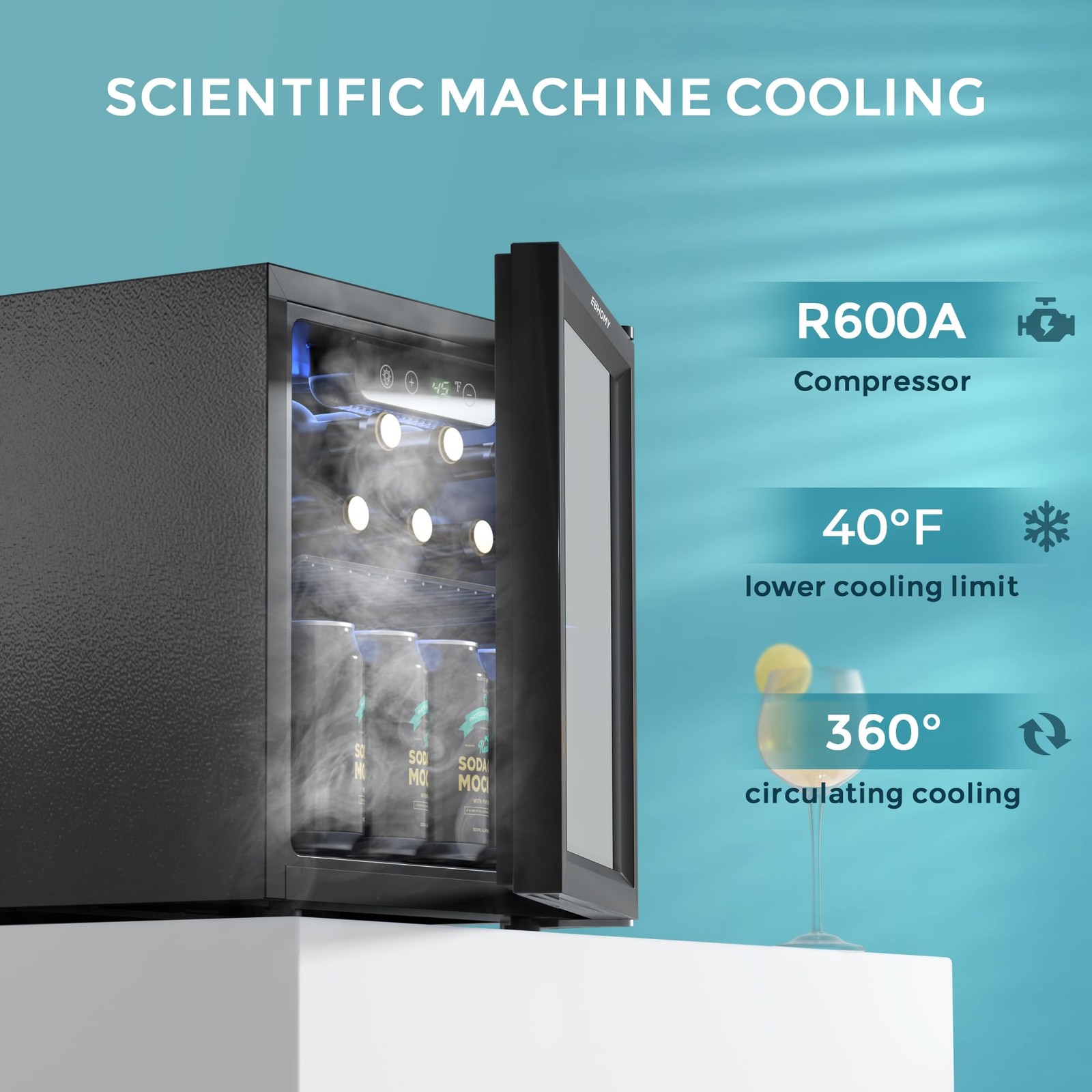 48 Can Beverage Refrigerator cooler-Mini Fridge Glass Door for Beer Drinks Wi...