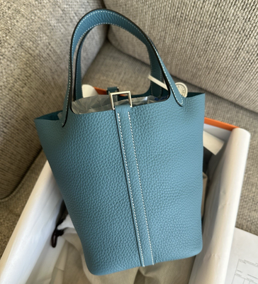 NEW HERMÈS Blue Jean Clememce PHW Picotin Lock 18 Stamp G-2026 w