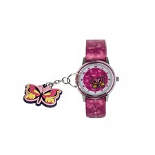 Auriol Orologio Bambini Set Portachiavi Farfalla Rosa Quarzo Cinturino Colorato