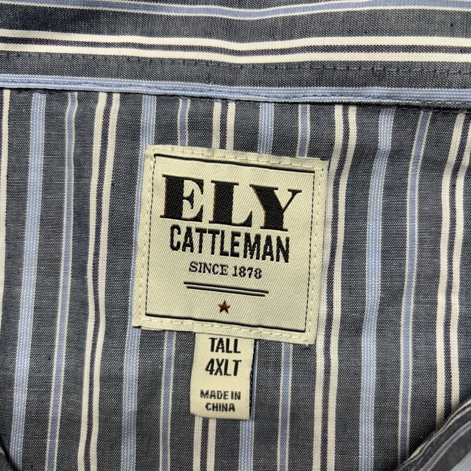 Camisa Ely Cattleman Para Hombres 4XLT Alta Azul Manga Larga Perla A Presión Western Rodeo Foto 4 de 4