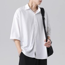 Solid Color Men's Short Sleeve Polyester Shirt for Summer Beach and Travel
