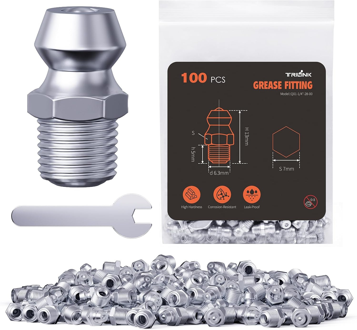 1/4"-28 Zerk Grease Fittings, SAE Grease Nipples with Straight, Grease Fittings