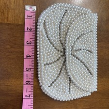 Vintage Cream Ivory Retro Womens Pearl Beaded Coin Small Purse Clutch