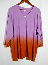 Logo Lori Goldstein Womens Button Up Ombre Tunic Top Size 3X Stretch Artsy Work