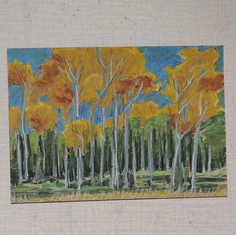 Original Aspen Grove Oil Pastel Painting Laura Langford Signed Paper Art 2024