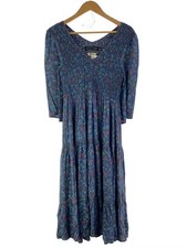 RHC Ron Herman Christy Dawn Short Sleeve Dress S Rayon NVY Floral 2610300686