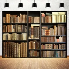 7X5FT Brown Bookshelf Backdrop Library Modern Retro Bookcase 7X5FT, 