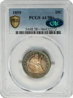 New Listing1859 Seated Liberty Quarter 25c AU58+ Secure PCGS ~ CAC Pop 1 951286-11