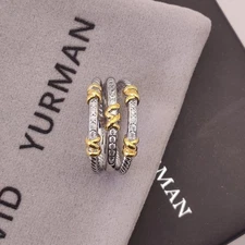 David Yurman Petite Helena Wrap Three Row Ring 18K Yellow Gold w/Pave Diamonds 8