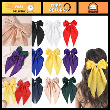 Colorful Large Satin Bow Clips with Long Tails  Alligator Clips - 9pcs Set for
