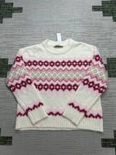 Loft Sweater Womens Medium White Pink Knit Pullover New