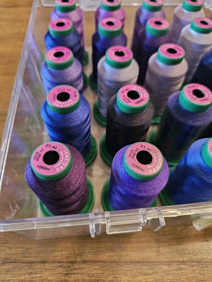 Isacord Embroidery Thread Set Lot Of 29 Multi Color 1000m With Case Purple Blue - Image 2 of 4