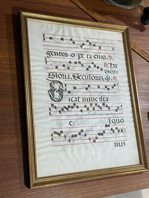 Early Vellum Leaf Latin Antiphonal Double-sided Music Sheet Mid 17th Century