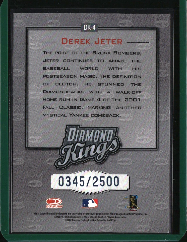 2002 Donruss Diamond Kings Inserts #DK4 Derek Jeter New York Yankees /2500 - Image 2 of 2