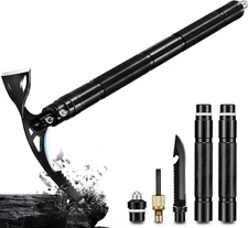 Pick Axe 8 in 1, Folding Pickaxe Mattock with Multi-Purpose Garden Hoe and Survi