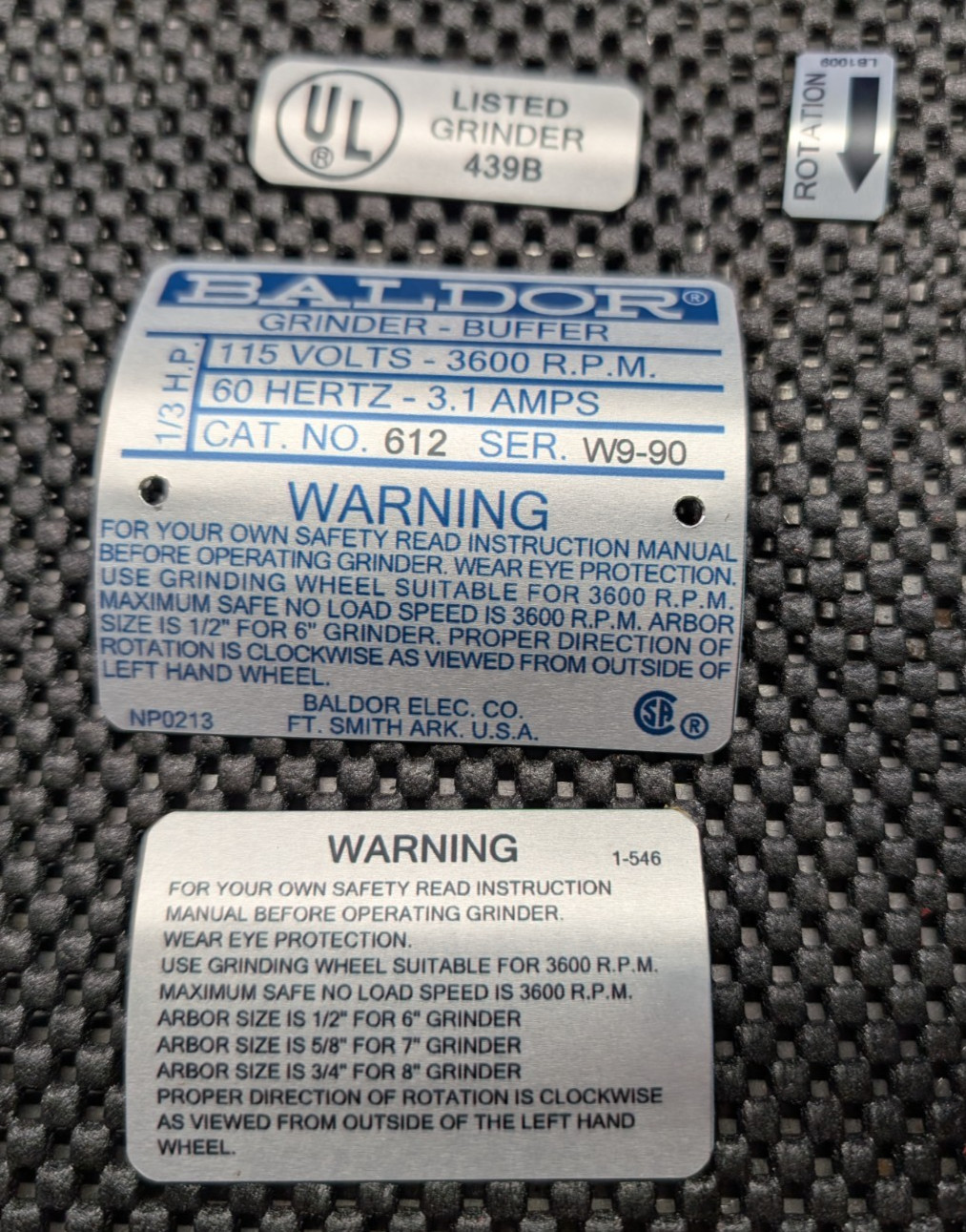 Replacement Bench Grinder Label Set Blue 6&rdquo; | Baldor | Sublimated | USA