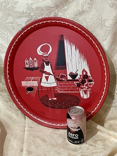 Vintage BBQ Bar MCM 1950’s Marcelline STOYKE Red Black Metal Serving Tray 19"
