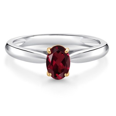 0.50 Ct  Rhodolite Garnet 925 Silver and 10K Yellow Gold Solitaire Engagement