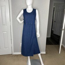 Vintage 90s Denim Midi Dress Sleeveless Wrap Cottage Modest Size M