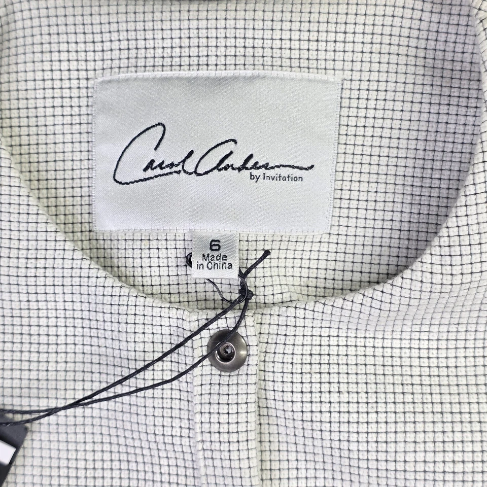 CAbi Carol Anderson Blazer Womens 6 White Black Check Zip Line Peplum Jacket - Image 2 of 4