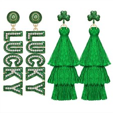 St Patricks Day Earrings for Women, Green Lucky Irish Shamrock Earrings, St. Pat