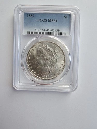 1887 P MS64 MORGAN  SILVER DOLLAR GRADED PCGS 1$ 90% AG COIN