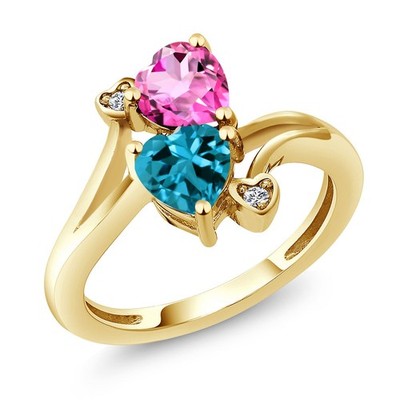 18K Yellow Gold Plated Silver Pink Mystic Topaz London Blue Topaz and White