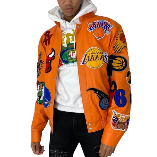 Jeff Hamilton NBA All Teams Collage Wielokolorowa skórzana kurtka ze skóry jagnięcej - Zdjęcie 40 z 53