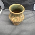 Vintage Weller Pottery Art Vase Green Brown Relief Planter Signed Marked USA
