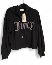 NWT Juicy Couture OG Big Bling Velour Zip-Up Hoodie Black Women  s Large