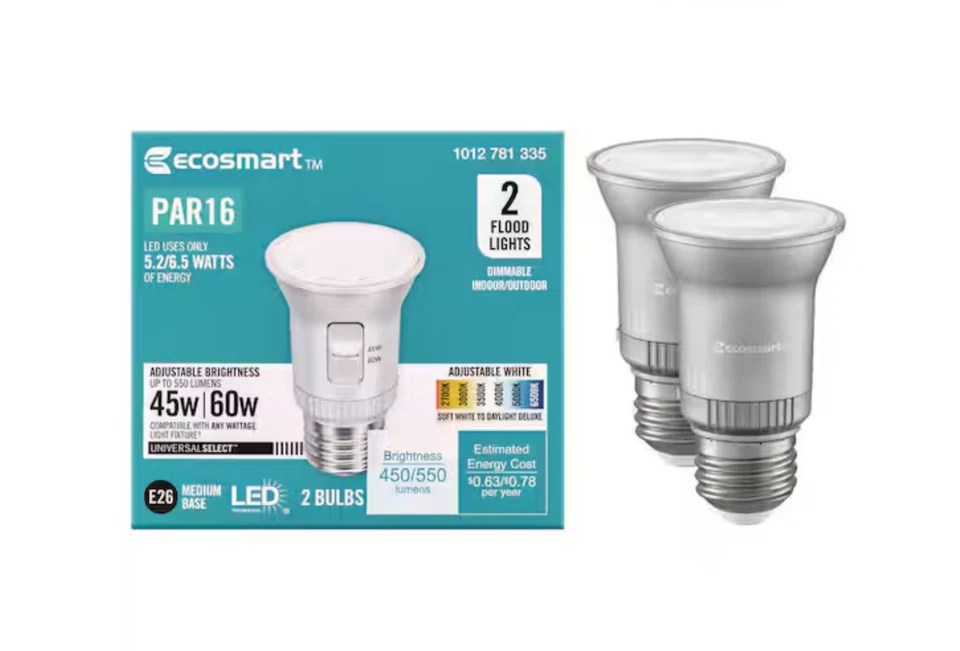 2 pack EcoSmart LED Flood Lights 45w/60W PAR16 White 450/550 Lumens Dimmable E26 - Image 3 of 3