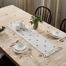 Table Runner Embroidered Bee Farmhouse 13x48 Rect Cotton Flax Kitchen VHC Brands