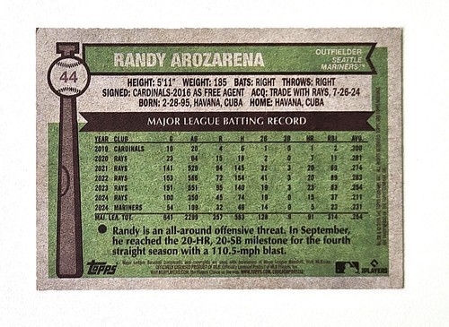 2025 Topps Heritage - Randy Arozarena # 44 - Seattle Mariners - NM/Mint - Picture 2 of 2