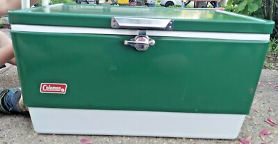 Vtg 1984 Large Coleman Green White Metal Cooler Ice Chest 22x12x13
