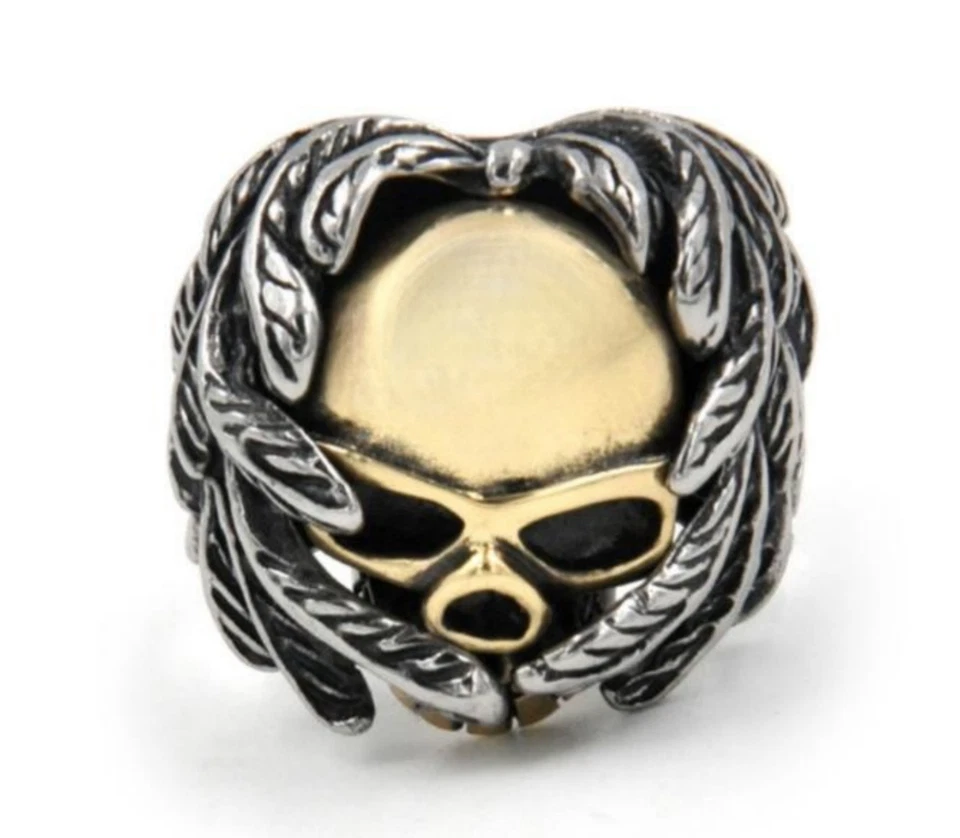 NEW INOX Jewelry Men's Gold Skull Head Wings Wrap Skeleton Ring Size 9-13 FR1429 - Image 4 of 4