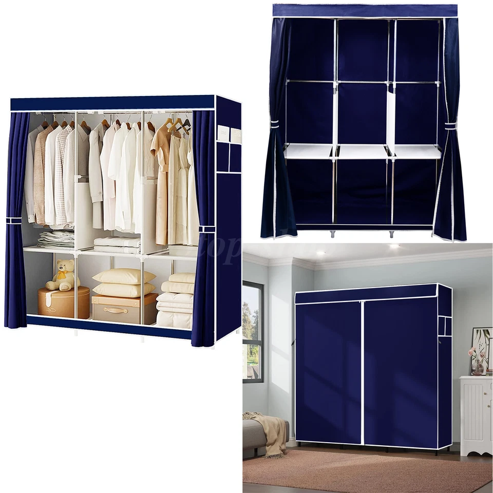 Diseño Portátil Armario Armario Perchero Almacenamiento Organizador Estante Azul-Verde Foto 3 de 4