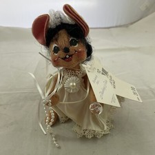 Annalee Mouse Bride Doll 7" Black Hair Diamond Ring Pearls Rose Macy's Exclusive