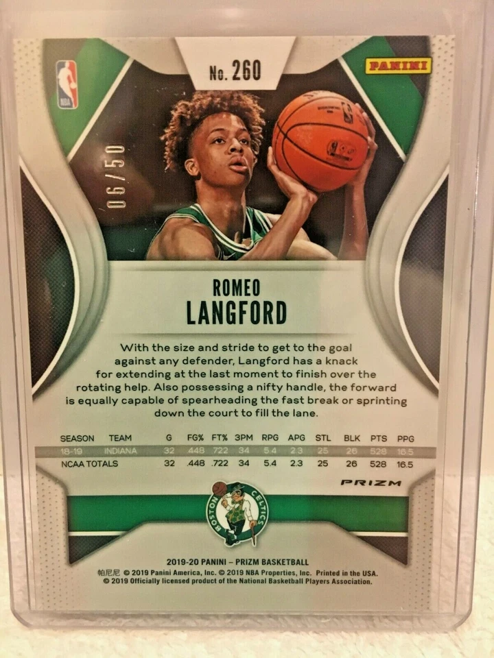 2019-20 Panini Prizm PINK Fast Break Romeo Langford RC Rookie #260 06/50 SP - Image 2 of 2