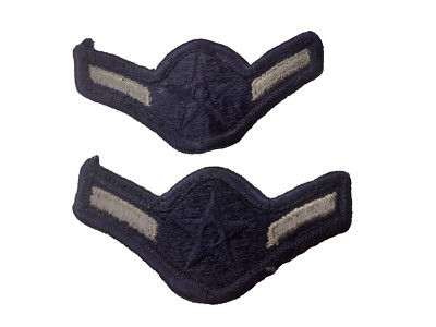 US Air Force Airman Rank Chevron Patch Off White on Navy Blue Used Pair 33x70mm