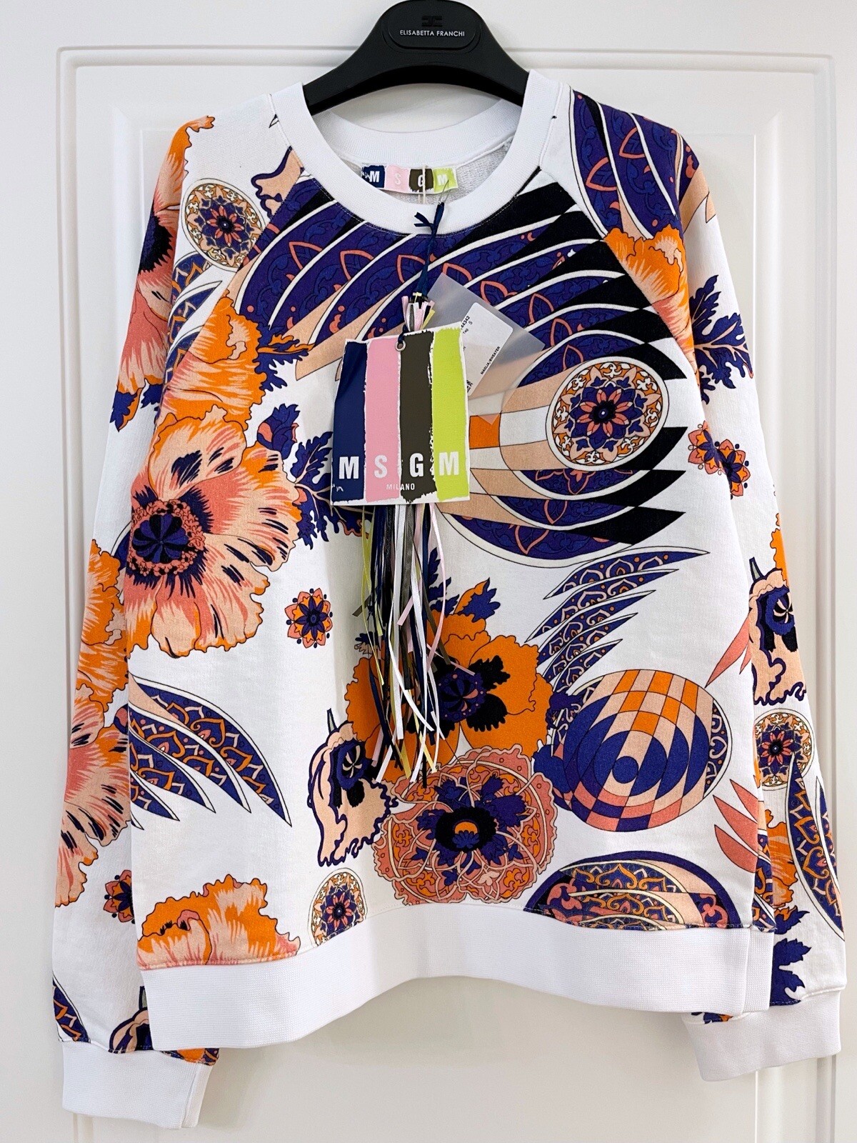 MSGM Milano Damen Sweatshirt Baumwolle weiß bedruckt Langarm Rundhals Gr. S MSGM Milano Damen Sweatshirt Baumwolle weiß bedruckt Langarm Rundhals Gr. S