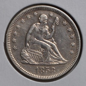 1858-O 25C Seated Liberty Quarter - AU Details - Cleaning marks-actual coin pics