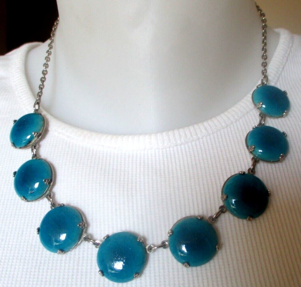 Collier Ancien En Perles De Turquoise Véritable - Bijou Vintage - Occasion