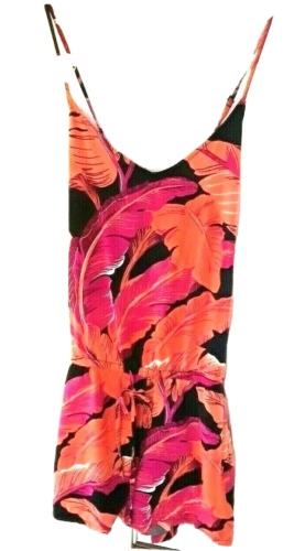 OLD NAVY Jumpsuit shorts Tropical Floral Print Orange Pink Black Size S Romper  - Picture 1 of 5